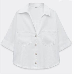 Zara Women's Cropped Linen Blend Shirt
